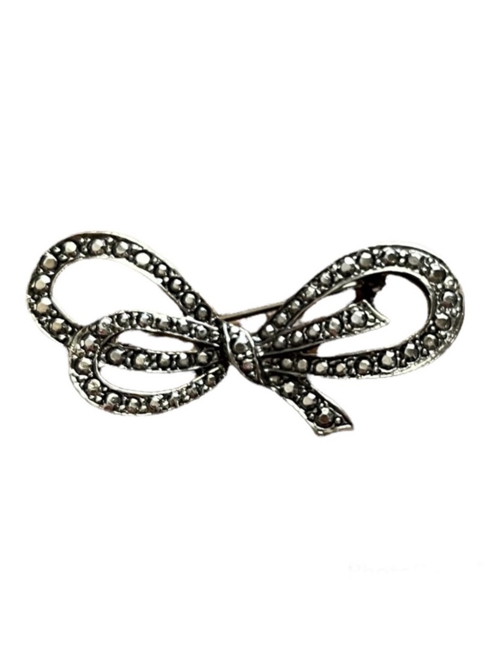 Vintage Bow Ribbon Brooch Pin Silver Tone Marcasite Coquette